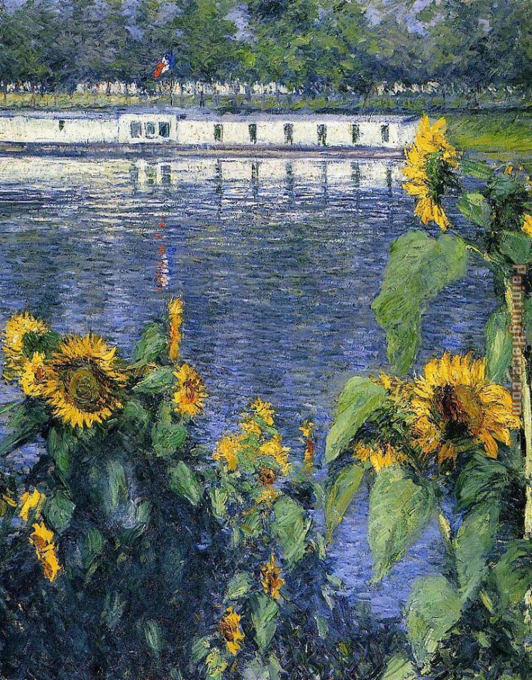 Sunflowers on the Banks of the Seine painting - Gustave Caillebotte Sunflowers on the Banks of the Seine art painting